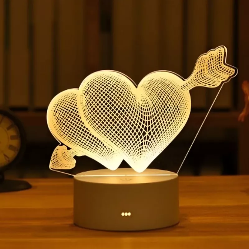 Lâmpada de noite Extralink HOME 3D ilusão ótica 'Pierced Hearts' candeeiro de mesa USB