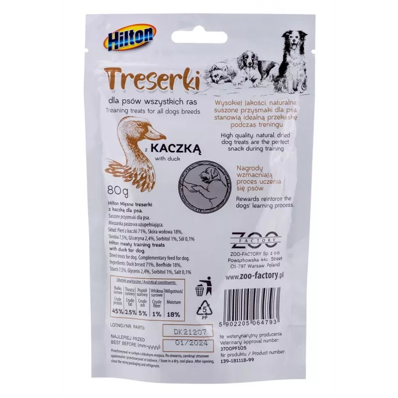 Guloseimas de treino para cães Hilton Treaning Treats Duck 80 g – snacks de treino macios com sabor a pato