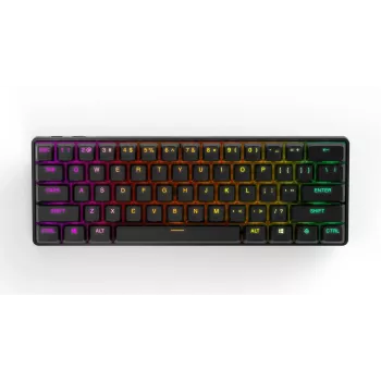 Teclado gaming mecânico STEELSERIES Apex Pro Mini Wireless — fator de forma 60%, USB + RF Wireless + Bluetooth, QWERTY US, preto