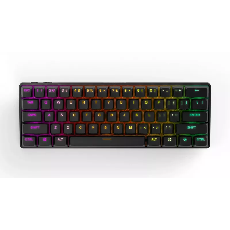 Teclado gaming mecânico STEELSERIES Apex Pro Mini Wireless — fator de forma 60%, USB + RF Wireless + Bluetooth, QWERTY US, preto