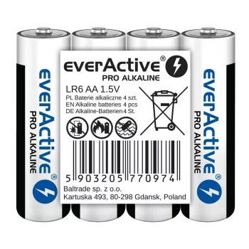 Pilhas alcalinas everActive LR6 AA pack de 4 — 1,5 V, 3000 mAh, 50,5 × 14,5 mm