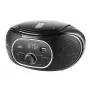 Leitor de CD portátil JVC RD‑E221B — preto, CD/MP3, deck de cassetes, reprodução USB, rádio FM, AUX, funcionamento a pilhas/corrente