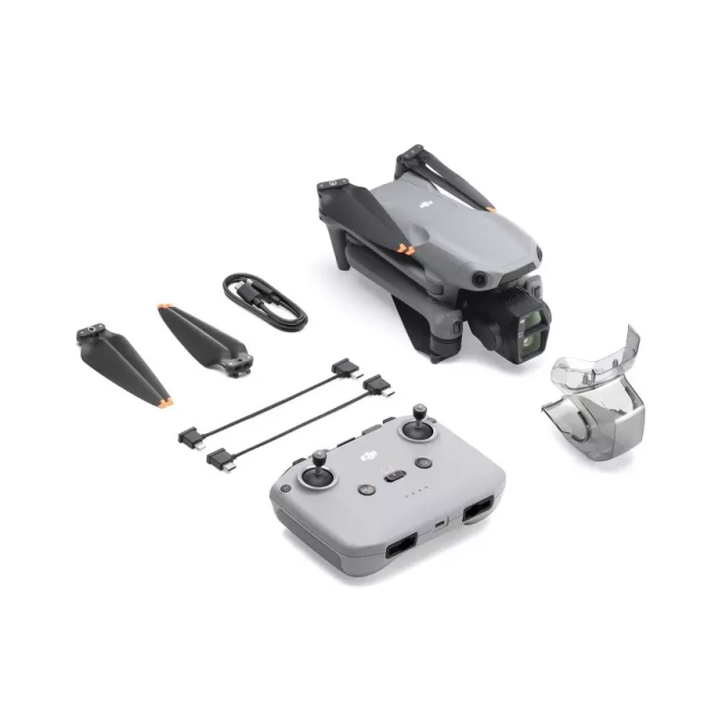 Quadricóptero DJI Air 3s RC-N3 — câmara de 50 MP, 4K 3840×2160, 4 rotores, máx. 27 m/s, alcance de 32.000 m, bateria de 4276 mAh, cinzento