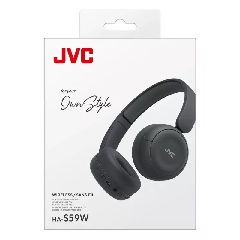 Headset JVC HA-S59W — com fios e sem fios Bluetooth, USB‑C, supra-aural, 20–20000 Hz, cabo de 1,2 m, 148 g, preto