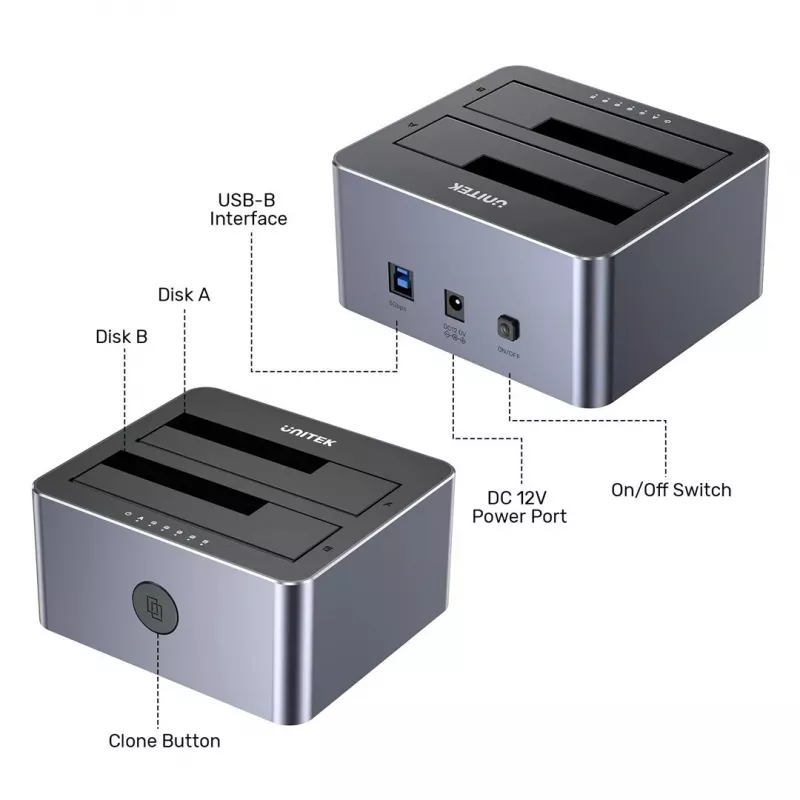 Unitek estação de clonagem 2X SATA 2,5/3,5 USB 5GB