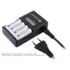 Carregador de baterias everActive NC450B — carregador de 4 células AAA, 110/230V AC, preto