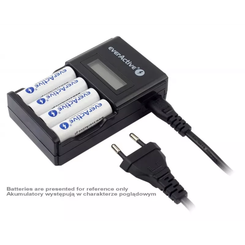 Carregador de baterias everActive NC450B — carregador de 4 células AAA, 110/230V AC, preto
