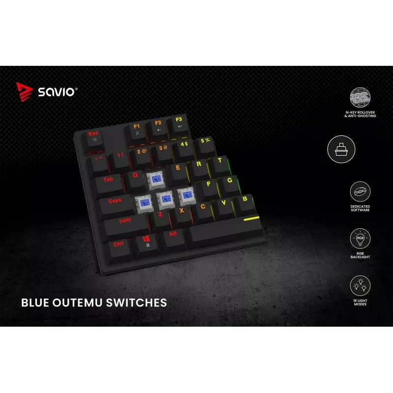 Teclado mecânico RGB Tempest X2 Outemu Blue Savio Savgk-tempest X2 Bl