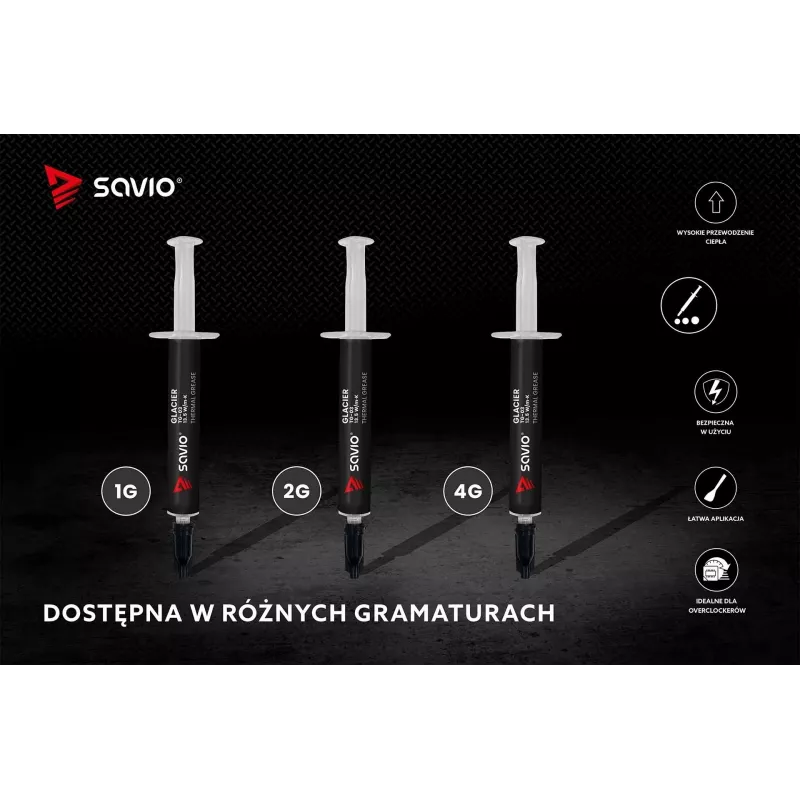 Pasta térmica SAVIO TG-03 1 g — 13,5 W/m·K, cinzento, inclui aplicador e espátula