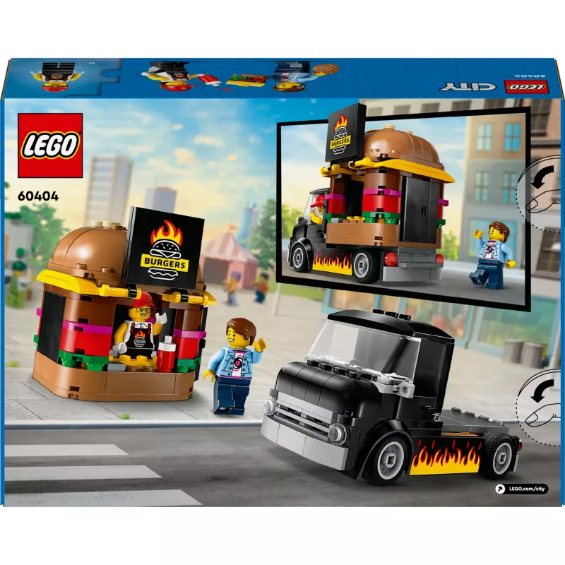 LEGO City Carrinha de Hambúrgueres Food Truck Brinquedo para rapazes e raparigas a partir de 5 anos, veículo de construção, conjunto de cozinha com minifigura de vendedor e acessórios