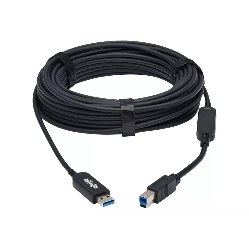 Cabo de fibra ótica ativo (AOC) com certificação Plenum Eaton Tripp Lite Série USB 3.2 Gen 1 - A/B M/M, preto, 20 m - Cabo USB - USB Type-A (M) para USB Type-B (M) - USB 3.2 Gen 1 - 20,0 m - P