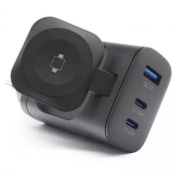 Carregador móvel RealPower 450476 Powerbank, smartwatch, tablet Preto AC Carregamento sem fios Carregamento rápido Interior