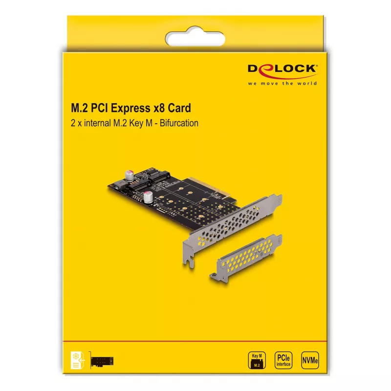 Placa DeLOCK PCI Express x8 para 2 x NVMe M.2 Key M Bifurcation internos Low Profile