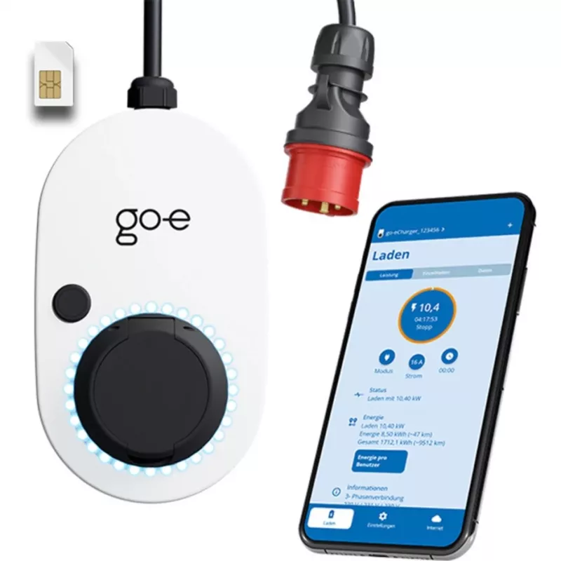 Carregador Gemini flex 2.0, 22 kW (32A trifásico), wallbox branco/preto, carregador móvel, 4G/LTE