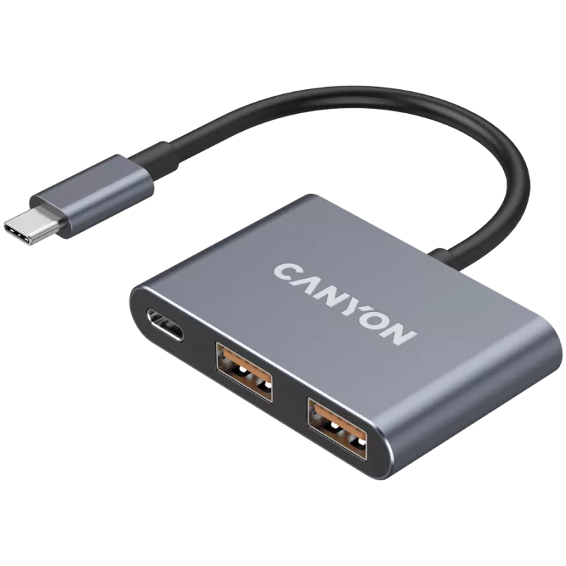 Hub USB-C 3-em-1 CANYON DS-3 cinzento-escuro – USB-C para USB-A + HDMI + passagem PD