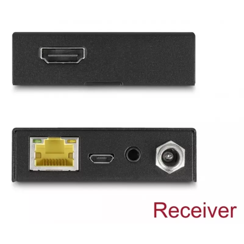 Conjunto transmissor e recetor AV DELOCK 65955 — Extensor HDMI Cat6/Cat6a, até 3840×2160, com fios, alimentação Micro-USB-B