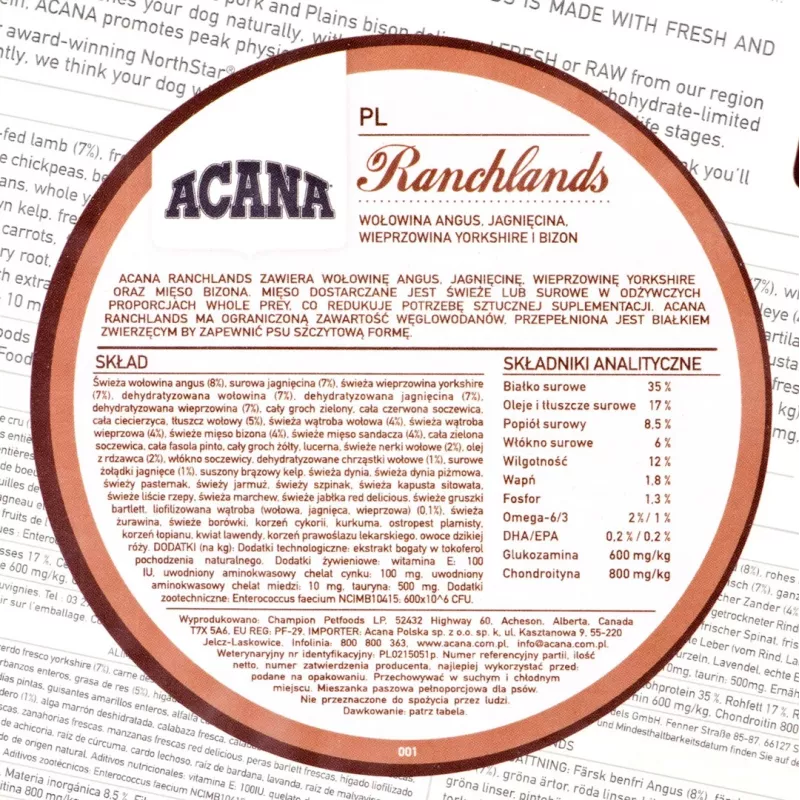 ACANA Highest Protein Ranchlands Dog - ração seca para cães - 2 kg