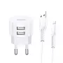 Carregador usams T20 2x USB 2.1A com cabo Lightning – carregador de parede USB portátil