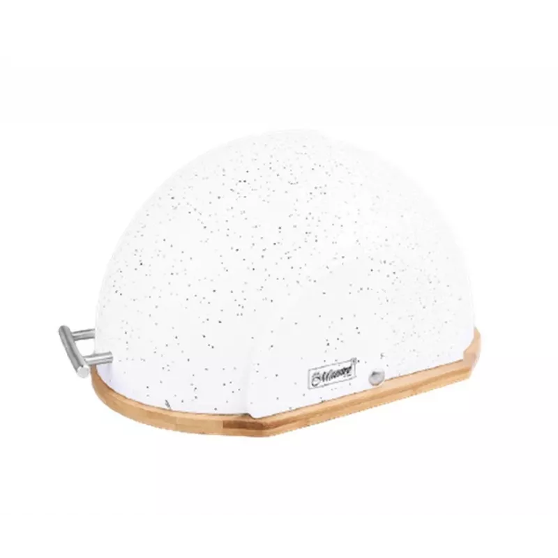 Caixa de pão Maestro MR-1678G oval, plástico e bambu, 350×200×250 mm, tampa branca deslizante