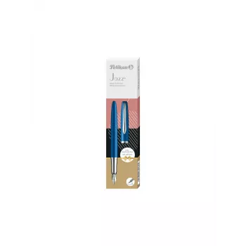 Caneta de tinta permanente Pelikan Jazz Noble Elegance P36 sistema de cartuchos azul prateado