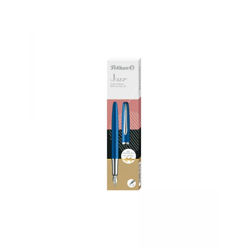 Caneta de tinta permanente Pelikan Jazz Noble Elegance P36 sistema de cartuchos azul prateado