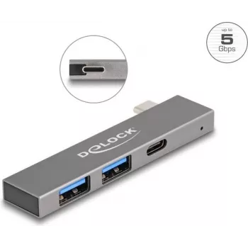 Hub USB DeLOCK 3 portas fino USB Type-C 5 Gbps 2 x Type-A