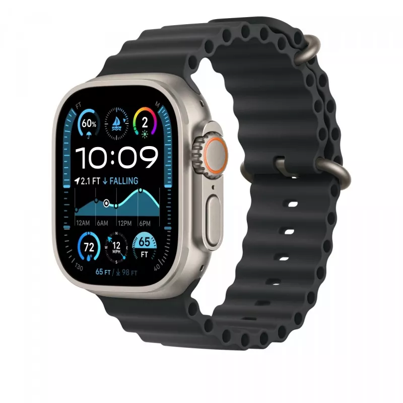 Pulseira Apple 49mm Preto Ocean Band Extension Acabamento em Titânio Natural