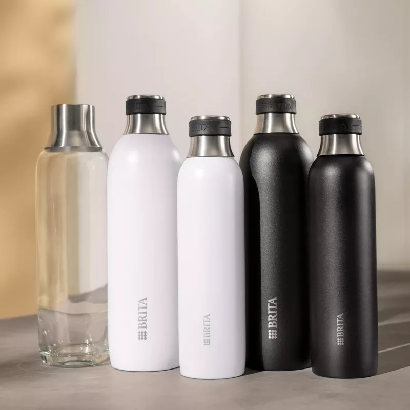 Garrafa de carbonatação BRITA 118426 – garrafa de vidro de 1 L com tampa em aço inoxidável, 287 mm de altura, pack de 2