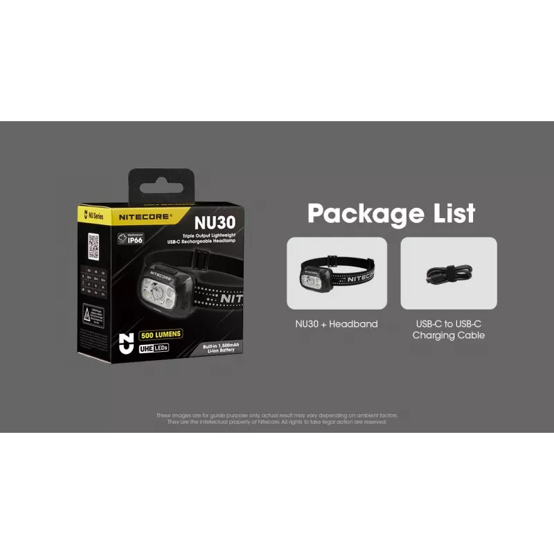 Lanterna de cabeça Nitecore NU30 — lanterna LED de cabeça compacta e portátil, até 500 lúmenes, vários níveis de potência, modo de luz vermelha