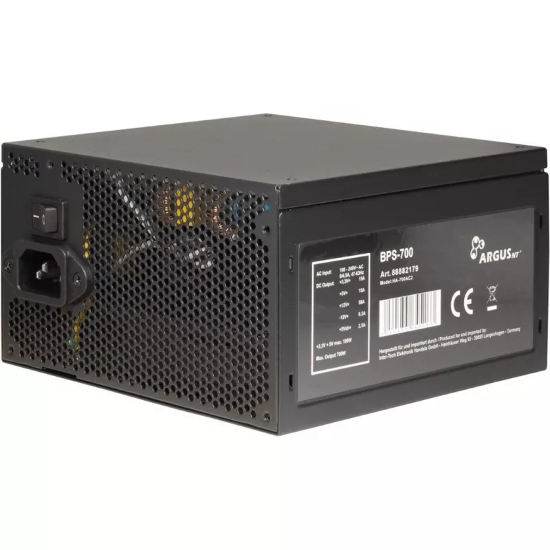 Fonte de alimentação INTER-TECH ArgusNT BPS-700, ventoinha de 120mm, Active PFC, 6xSATA, 4x PCI-E 6+2, 2x 4+4pin, 80+ Bronze, 230V EU (88882179)