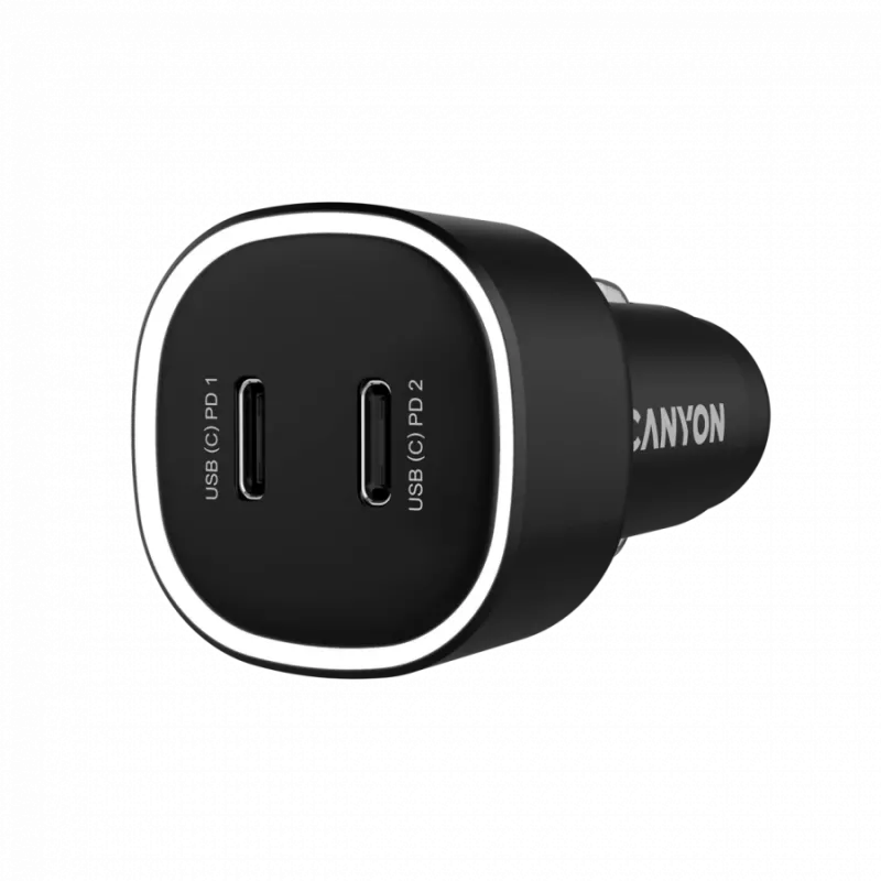 Carregador de automóvel CANYON OnDrive 60 PD 60W 2xUSB-C — 60W de potência, 2 portas USB-C, preto