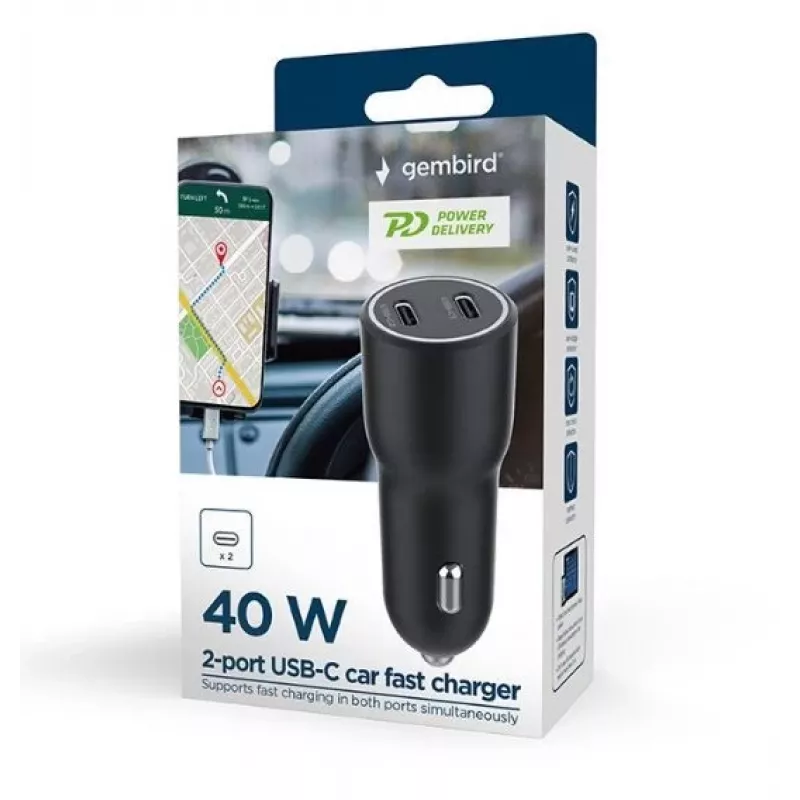 Gembird TA-UC-C2PD40-CAR-01 fonte de alimentação preto