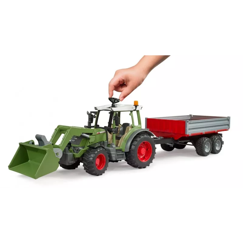 Trator de brincar BRUDER Fendt Vario 211 com carregador frontal e atrelado lateral