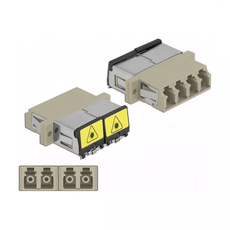 Acoplador de fibra ótica DeLOCK 86904 LC quad fêmea para LC quad fêmea multimodo bege