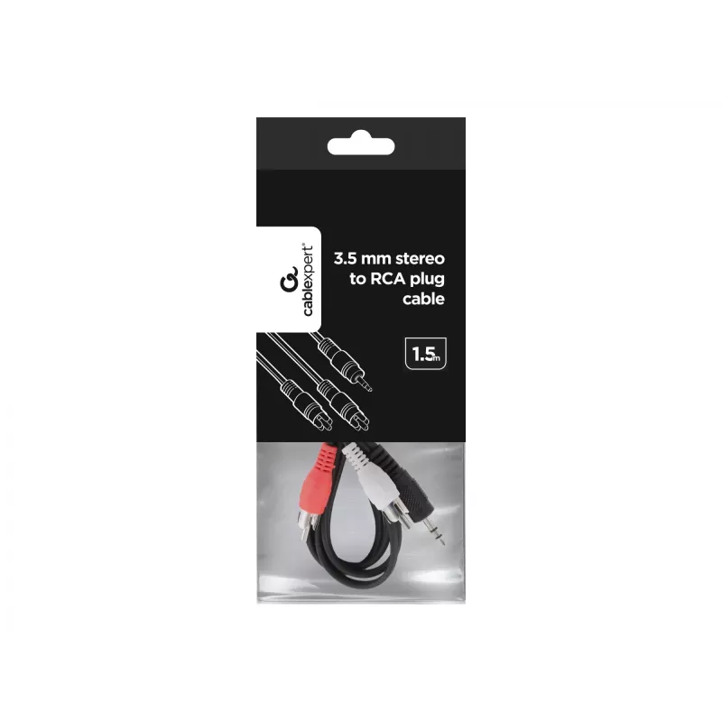 Gembird 1,5 m - 3,5 mm/2xRCA - M/M 1,5 m 3,5 mm 2 x RCA preto - vermelho - branco (CCA-458)
