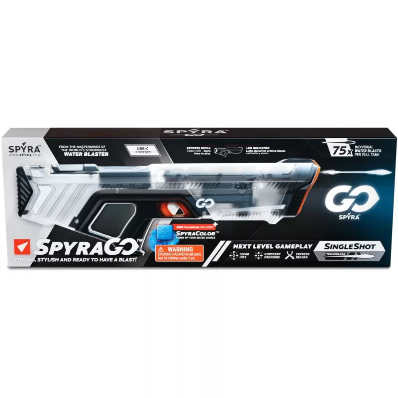 Pistola de água SpyraOne SpyraGO Clear transparente — pistola de água compacta recarregável SPGO1T