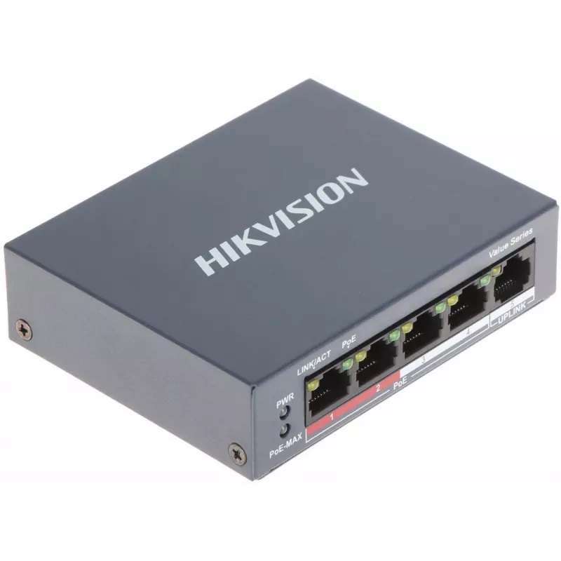 Hikvision DS-3E0105P-E/M(B) switch de rede L2 Fast Ethernet (10/100) Power over Ethernet (PoE) cinzento