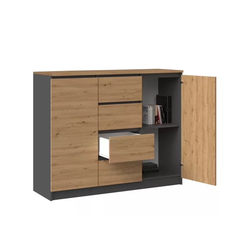 Cómoda top e shop Topeshop 2D4S ANT/ART BA KPL — 4 gavetas, antracite/carvalho, 1200×400×970 mm, aglomerado