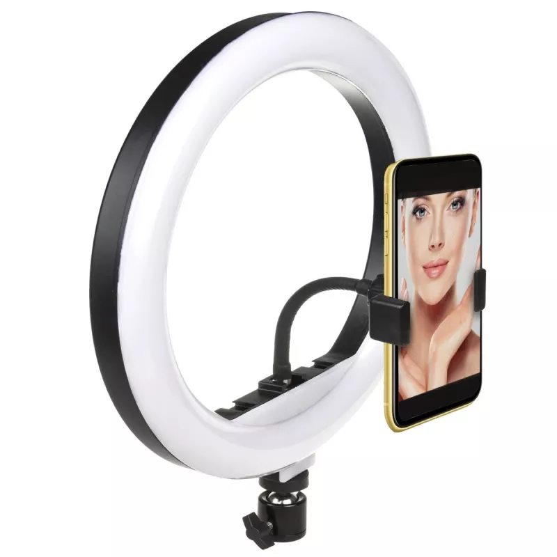 Maclean MCE610 10 12W anel de luz LED com tripé e disparador Bluetooth, 3 cores, 10 níveis de brilho, brilho ajustável de 10% a 100%, 160 LED, suporte para smartphone, luz de iluminação