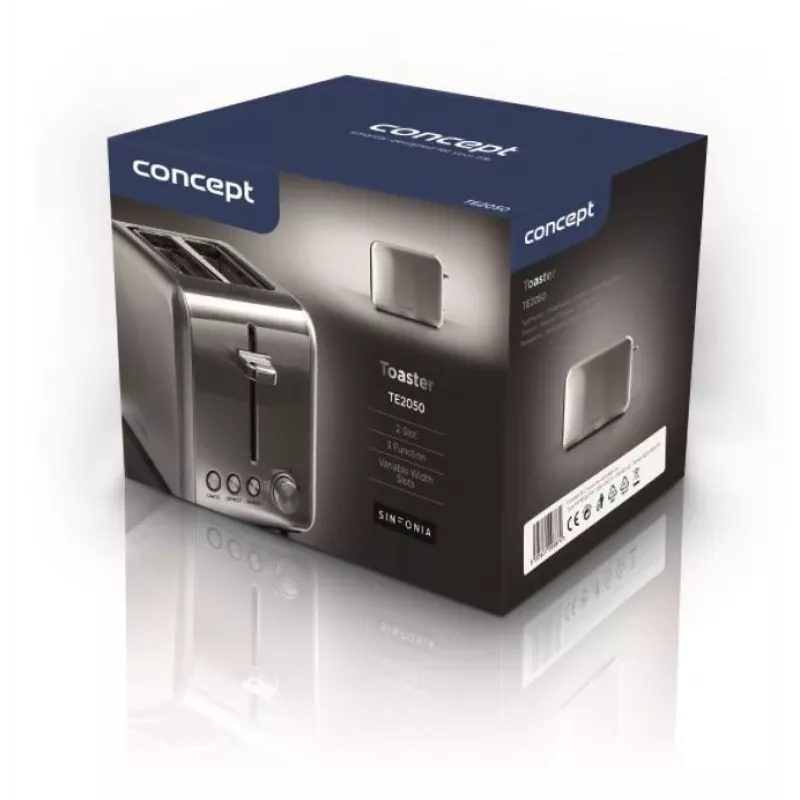 Torradeira Concept Solution TE2050 – 2 fatias, 950 W, aço inoxidável, 280×160 mm