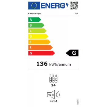 Caso | Garrafeira inteligente | WineExclusive 24 | Classe de eficiência energética G | Vitrina | Capacidade para 24 garrafas | Tecnologia de refrigeração por compressor | Preto
