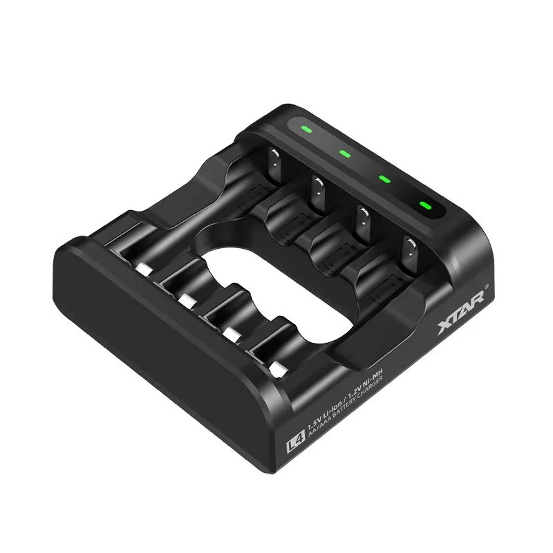 Carregador de baterias XTAR 4 slots para AA/AAA (Li-Ion, NiMH) USB-C, indicadores LED, preto