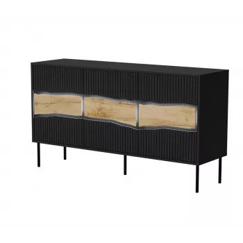 Cómoda cama meble INSERTO 3D 143,5×40×80 cm preta com LED, aglomerado, moldura de 16 mm