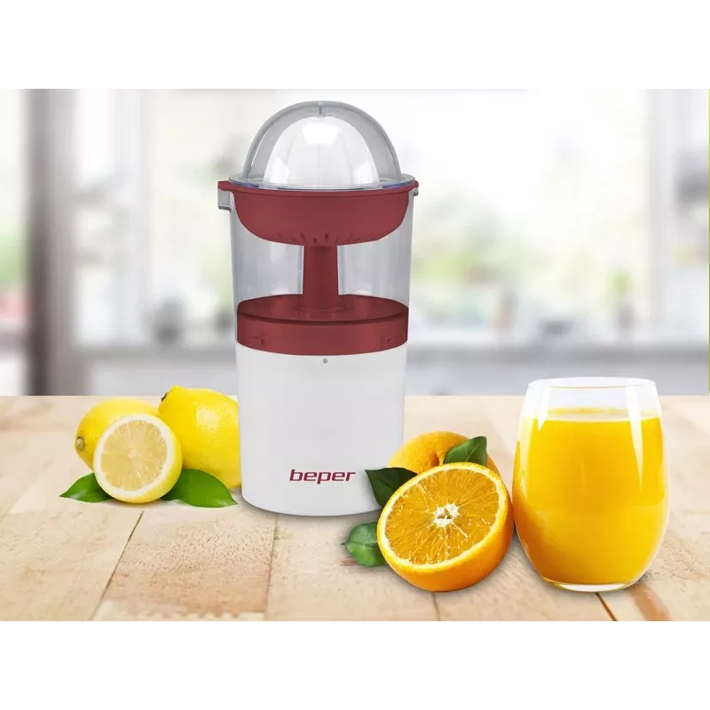 Beper P102EST100 espremedor de citrinos recarregável por USB, 250 ml, branco/vermelho