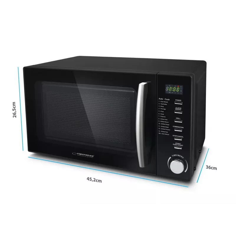 Micro-ondas combinado ESPERANZA COCINERO 1200 W, 20 L, grelhador 900 W, visor LED, aparelho de bancada, preto
