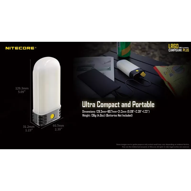 Lanterna de campismo a pilhas Nitecore LR60 280 lm USB C