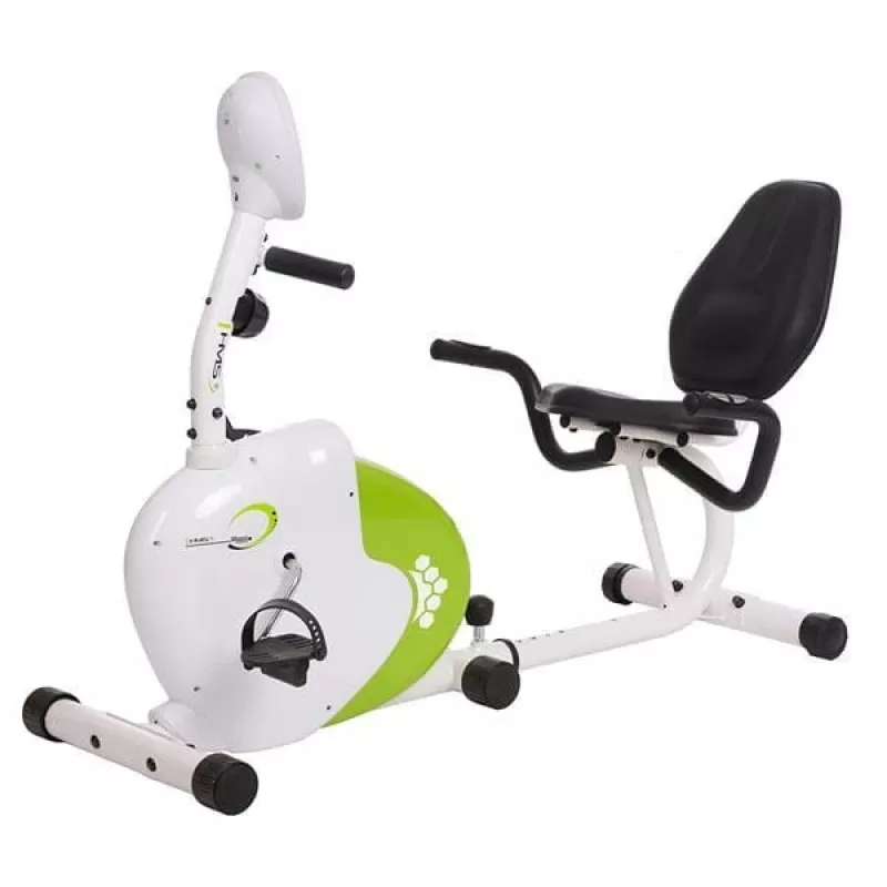 Bicicleta estática magnética horizontal branca e verde HMS R9259
