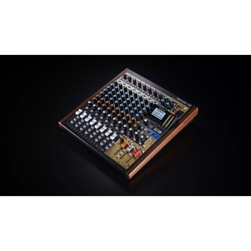 Tascam Model 12 mesa de mistura de 10 canais com gravador de 12 pistas, 20–20000 Hz, preto/madeira