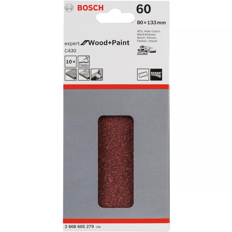 Folha de lixa Bosch C430 Expert para madeira e verniz grão grosso P60 80x133mm