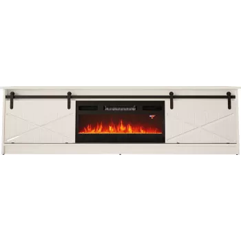 Móvel de TV com lareira elétrica Cama Meble modelo GRANERO RTV GRANERO + KOM B/B, 200 x 56,7 x 35 cm, branco/branco brilhante, 2 portas, 2 prateleiras, MDF/aglomerado